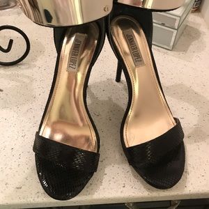 JLO Jennifer Lopez Black Silver plate ankle high heels